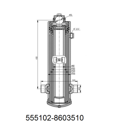 Гидроцилиндр подъема платформы МАЗ 555102 сельхозник (3-штока 3-х стор. разгр) Q=10т 555102-8603510