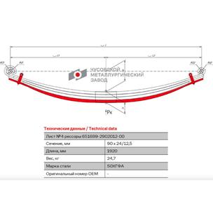 Лист рессоры МАЗ 6516В9 передней №4 6516В9-2902104-000 БЕЛОРЕЦК