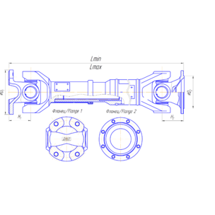 Вал карданный КРАЗ от КПП на РК (8 отв.) L=555мм 6510-2218010